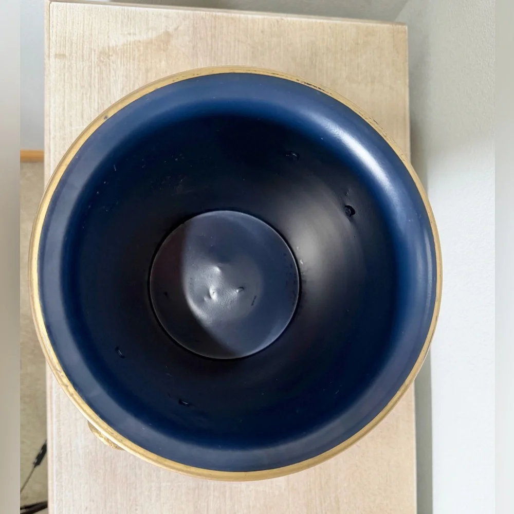 Jaye’s Studio Ice Bucket Colorblock Navy Blue Gold Handle Heavy Base Luxury Home